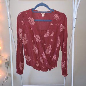 Pink Floral Long Sleeve Tie-Front Top